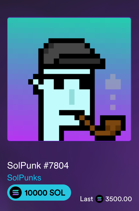 Fake SolPunk sold for 3500 SOL on Solanart.io